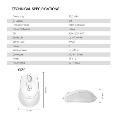 Fantech W191S Go Dual-Mode Bluetooth and 2.4GHz Silent Wireless Mouse in Lebanon - OutGeeked