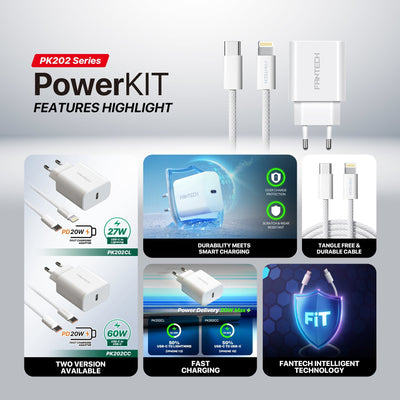 Fantech Power Kit PK202CL 20W PD USB-C Charger with 1M USB-C to Lightning Cable in Lebanon - OutGeeked