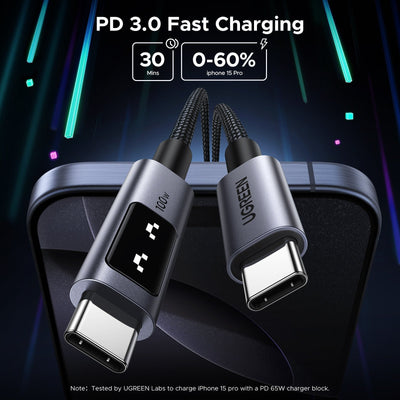 UGREEN USB-C to USB-C 100W Fast Charging Braided Cable with LED Indicator in Lebanon - OutGeeked