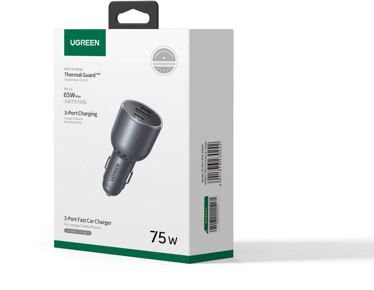 UGREEN 75W 3-Port Fast Car Charger (35024) in Lebanon - OutGeeked