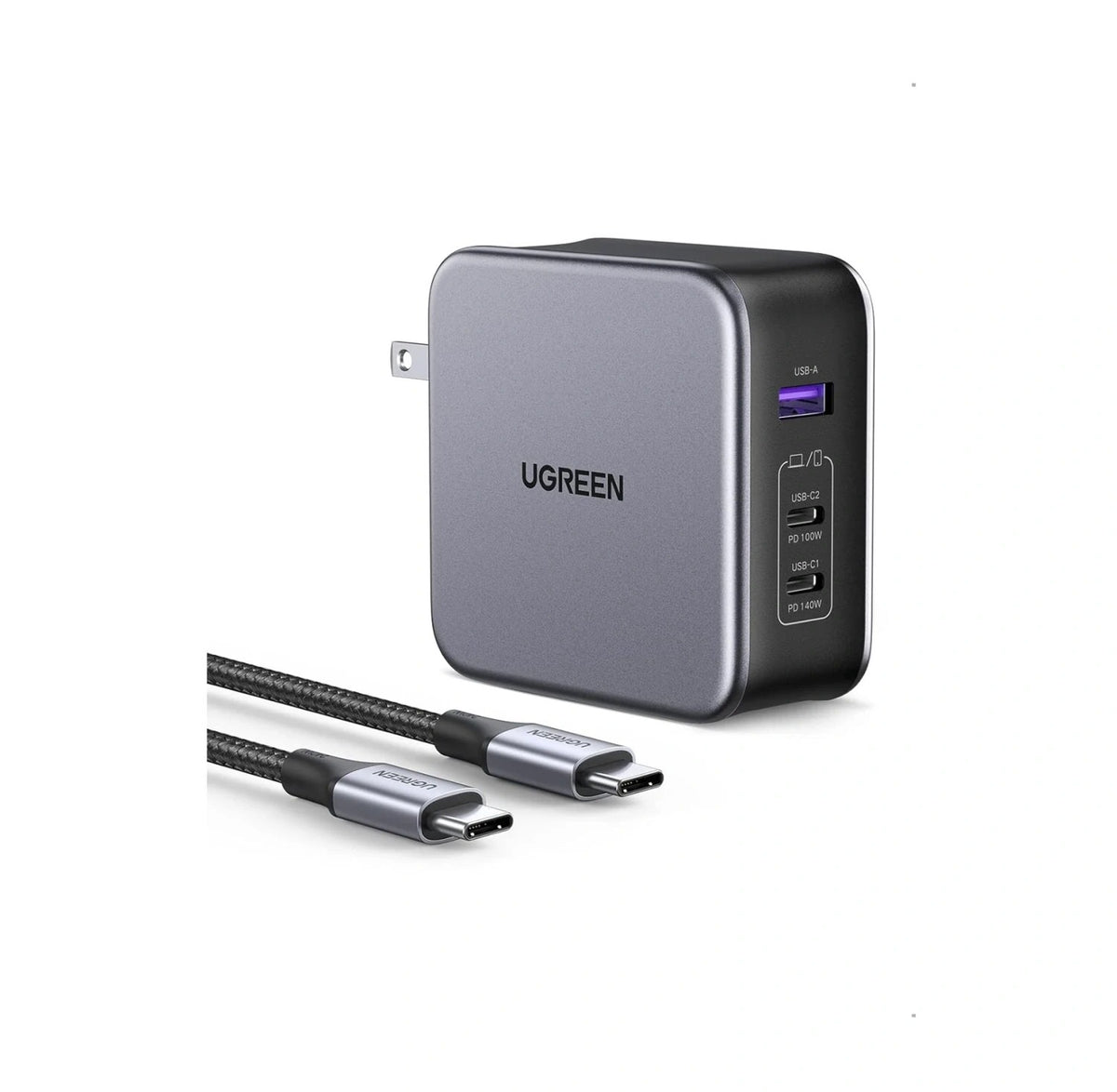 UGREEN Nexode 140W GaN 3-Port Wall Charger with USB-C to USB-C Cable (90549) in Lebanon - OutGeeked