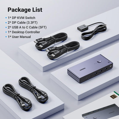 UGREEN 8K 2-Port DisplayPort KVM Switch Box with USB 3.0 Hub (25962) in Lebanon - OutGeeked