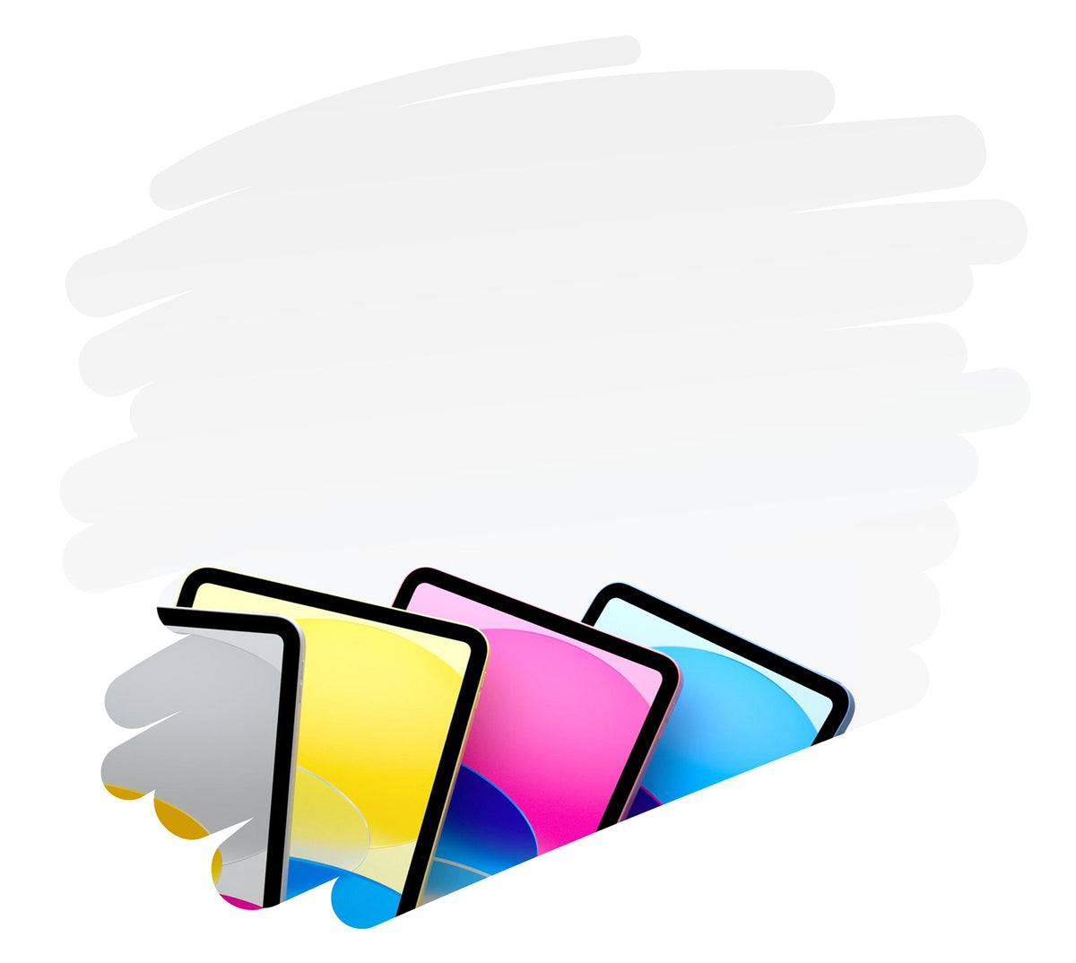 iPad (A16) in Blue, Pink, Yellow and Silver
