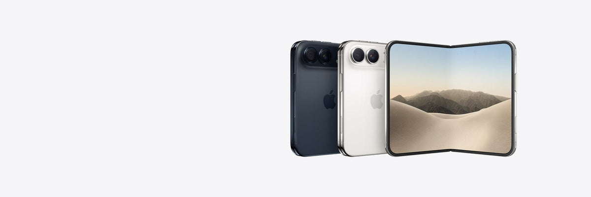 Apple iPhone Duo in Night Sky and Star White, closed and open