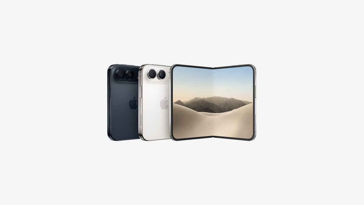 Apple iPhone Duo in Night Sky and Star White, closed and open