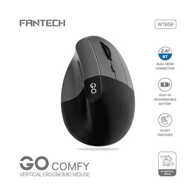 Fantech W195 Go Comfy Vertical Wireless Mouse, Bluetooth 5.1 and 2.4GHz in Lebanon - OutGeeked