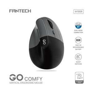Fantech W195 Go Comfy Vertical Wireless Mouse, Bluetooth 5.1 and 2.4GHz