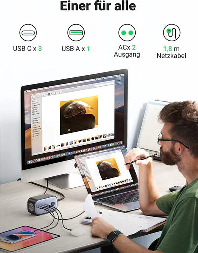 UGREEN DigiNest Pro 100W 6-Ports (3xUSB-C 1xUSB 2xPower Sockets) | Power Strip