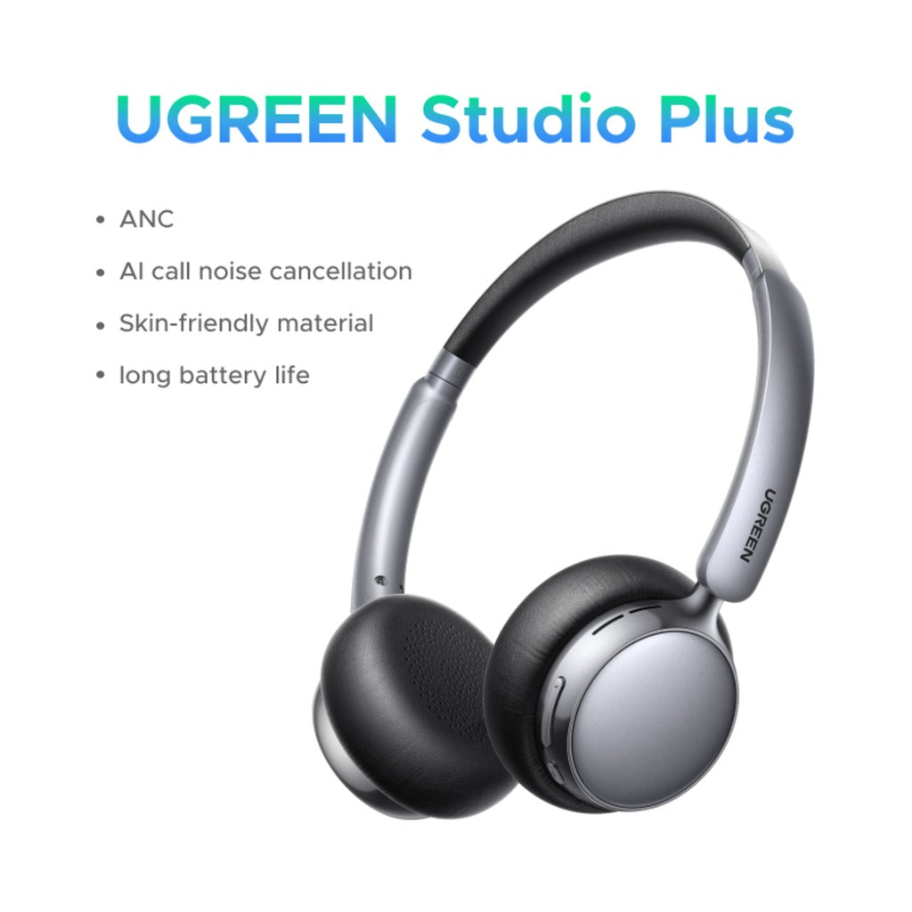 UGREEN Studio Plus ANC Over-Ear Wireless Headphones Bluetooth 6.0, 80H Playtime - Silver Black