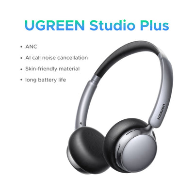 UGREEN Studio Plus ANC Over-Ear Wireless Headphones Bluetooth 6.0, 80H Playtime - Silver Black