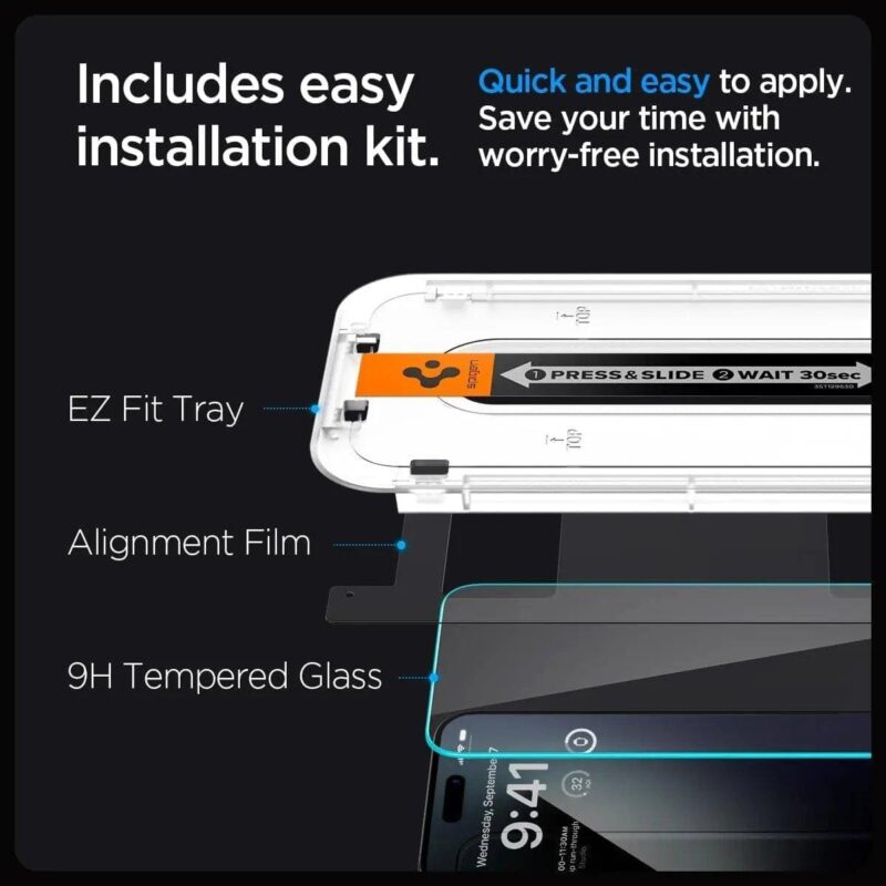 Spigen – Tempered Glass [GlassTR EZ FIT] – Apple iPhone 15 Pro Max Screen Protector