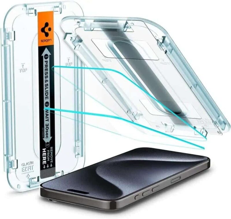 Spigen – Tempered Glass [GlassTR EZ FIT] – Apple iPhone 15 Pro Max Screen Protector