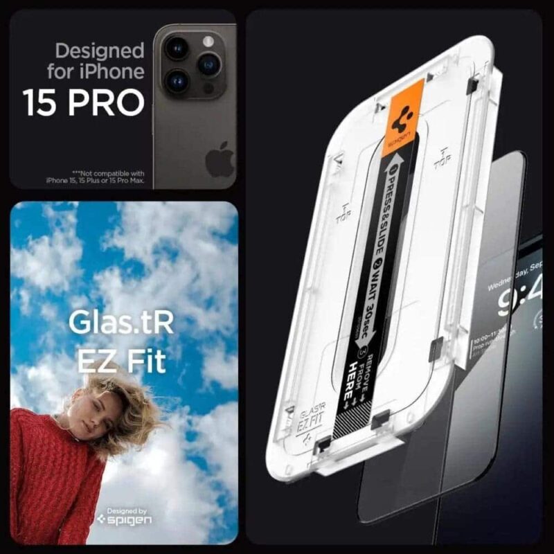 Spigen – Tempered Glass [GlassTR EZ FIT] – Apple iPhone 15 Pro Max Screen Protector
