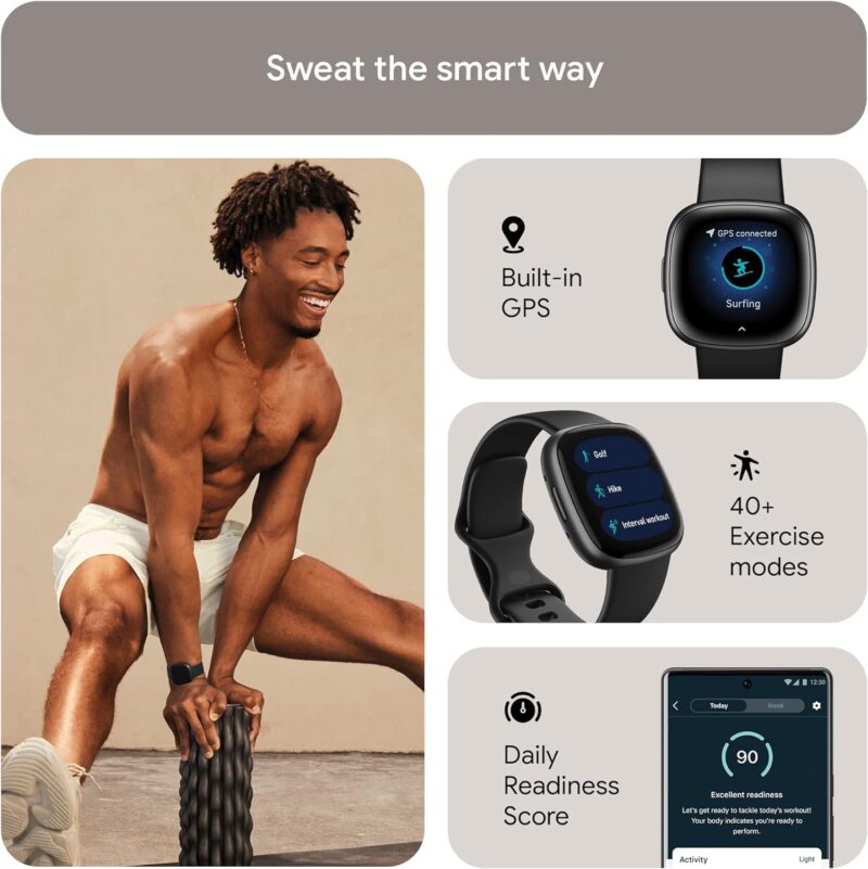 Fitbit Versa 4 (Fitness Smartwatch with Daily Readiness, GPS, 24/7 Heart Rate, 40+ Exercise Modes, Sleep Tracking)