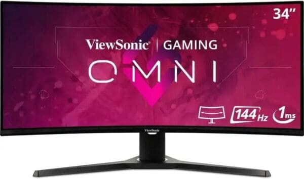ViewSonic Gaming Omni| UWQHD| 1500R Curved| Ultrawide Expansive Display| Smooth Gameplay| 1ms response time| True Darkness| HDR10 visuals| Adaptive Sync| Adjustable Stand| Tilt| 5W Dual Speakers – 34 Inch   (VX3418-2KPC)