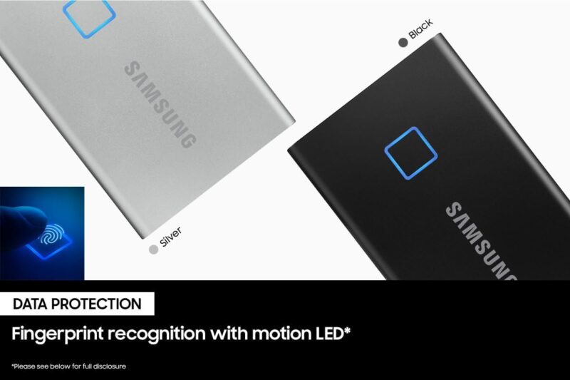 Samsung Portable SSD T7 Touch 2TB | Shock Resistant External SSD With Fingerprint and Password Security, Reads up to 1050Mb/S