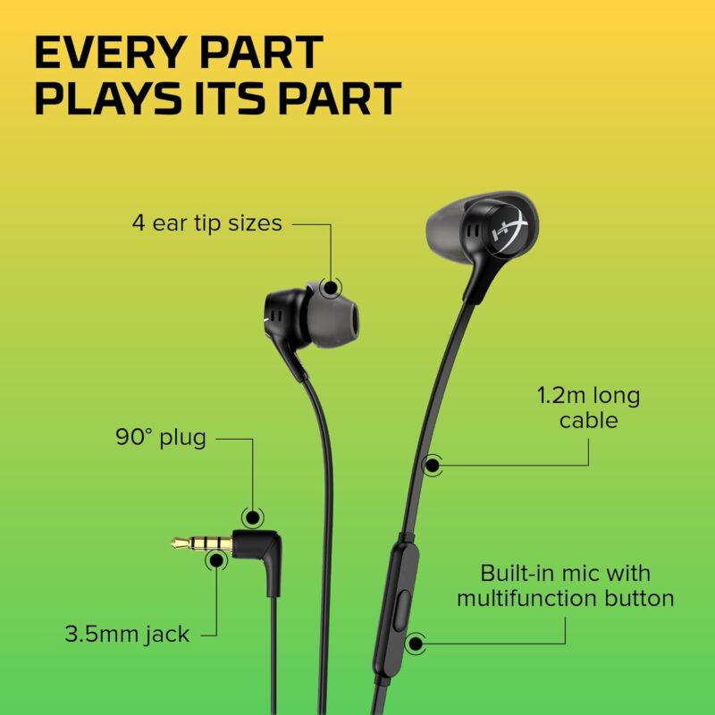 HyperX Cloud Earbuds II (14mm Drivers, Hard-Shell Case, 3.5mm Plug, Built-in Microphone, For PC, Mobile, Nintendo Switch)