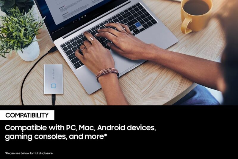 Samsung Portable SSD T7 Touch 2TB | Shock Resistant External SSD With Fingerprint and Password Security, Reads up to 1050Mb/S