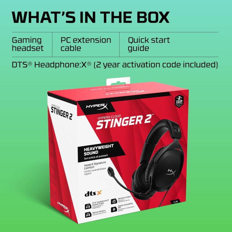 HyperX Cloud Stinger 2 (DTS Wired Gaming Headset, Spatial Audio, Lightweight With mic, Swivel-to-Mute, 50mm Drivers)