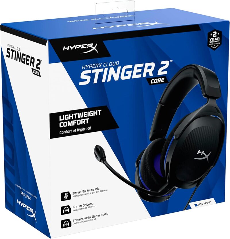 HyperX Cloud Stinger 2 Core (Gaming Headset for PlayStation 4/5, Lightweight Over-Ear With Mic, 40mm Drivers)