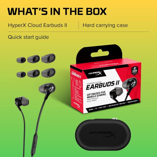 HyperX Cloud Earbuds II (14mm Drivers, Hard-Shell Case, 3.5mm Plug, Built-in Microphone, For PC, Mobile, Nintendo Switch)