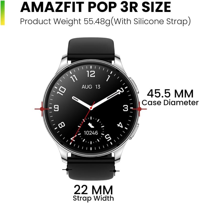 Amazfit Pop 3R (1.43″ Smartwatch, AMOLED Display, Bluetooth Calling, SpO2, 12-Day Battery Life, AI Assistant, 100 Sports Modes)