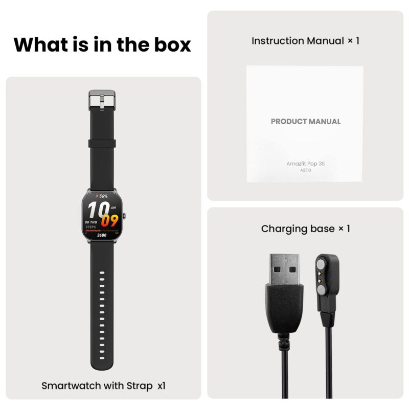 Amazfit Pop 3S (Smartwatch with 1.96″ AMOLED Display, BT Calling, SpO2, 12-Day Battery Life, AI Voice Assistance, 100 Sports Modes)