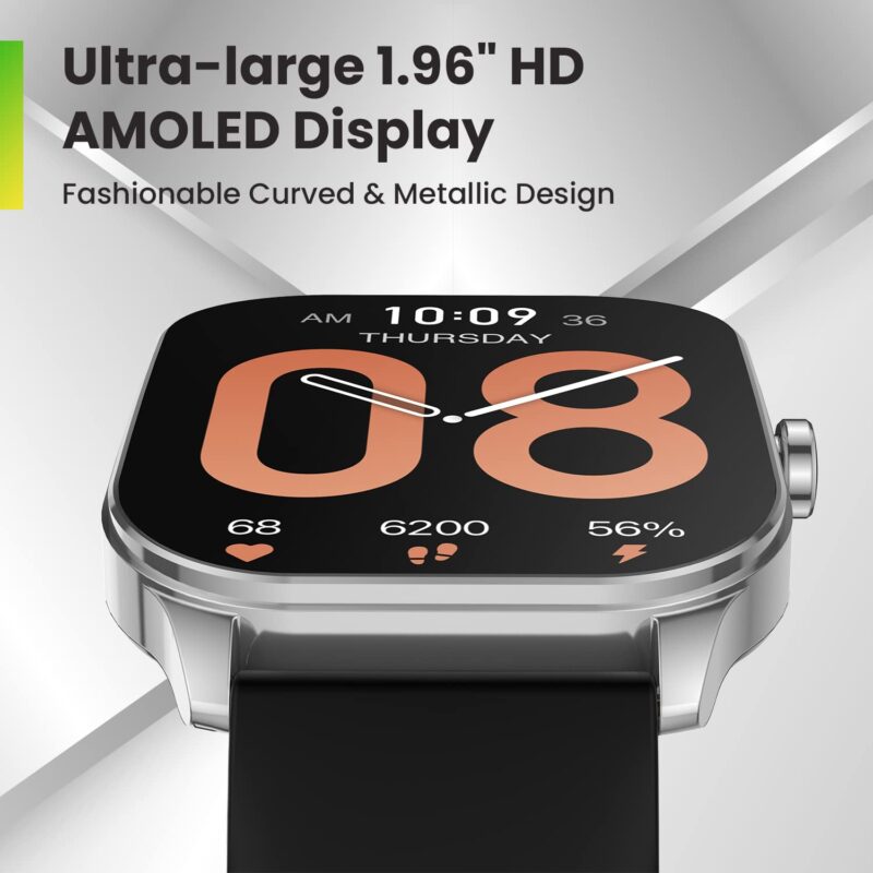 Amazfit Pop 3S (Smartwatch with 1.96″ AMOLED Display, BT Calling, SpO2, 12-Day Battery Life, AI Voice Assistance, 100 Sports Modes)