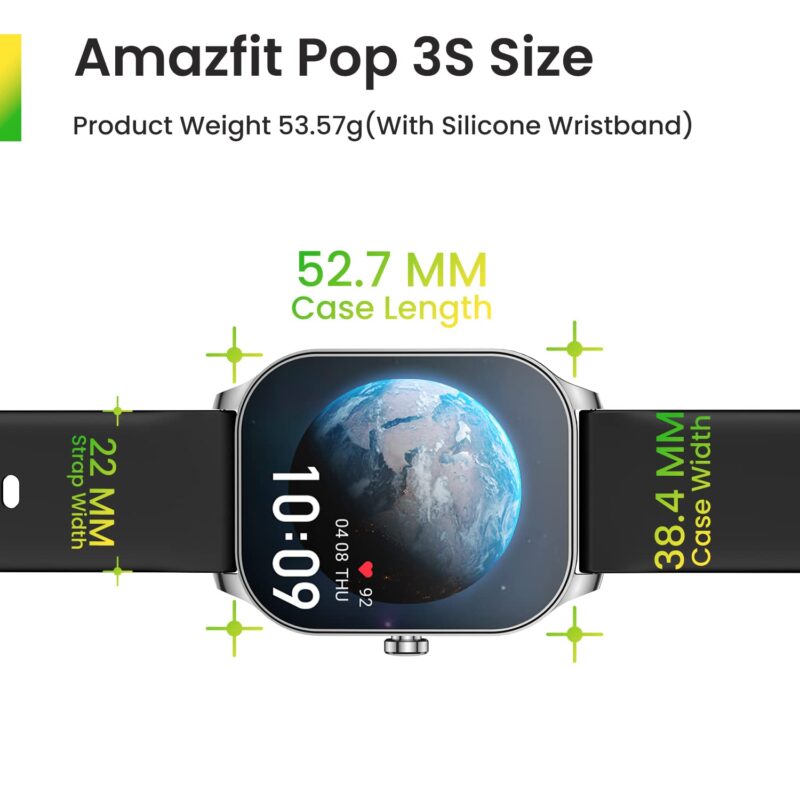 Amazfit Pop 3S (Smartwatch with 1.96″ AMOLED Display, BT Calling, SpO2, 12-Day Battery Life, AI Voice Assistance, 100 Sports Modes)