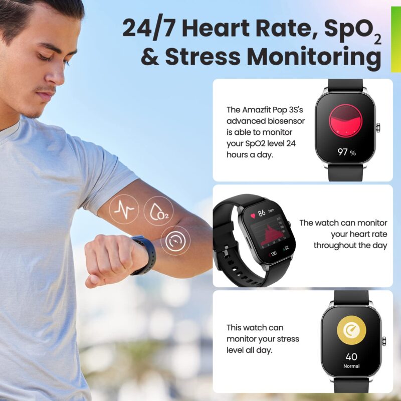Amazfit Pop 3S (Smartwatch with 1.96″ AMOLED Display, BT Calling, SpO2, 12-Day Battery Life, AI Voice Assistance, 100 Sports Modes)