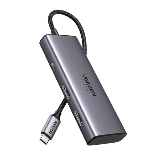 UGREEN 9-in-1 USB-C To 65W PD + 2xUSB3.0 + 1xUSB2.0 + 2x4K 60Hz HDMI + Ethernet + SD + TF (90119) | USB-C Hub