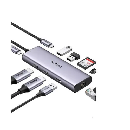 UGREEN 10-in-1 USB-C To 100W PD + 1xUSB3.0 + 2xUSB2.0 + 1xUSB-C + 1x8K 30Hz HDMI + 1x4K 60Hz HDMI + Ethernet + SD + TF (15534) | USB-C Hub