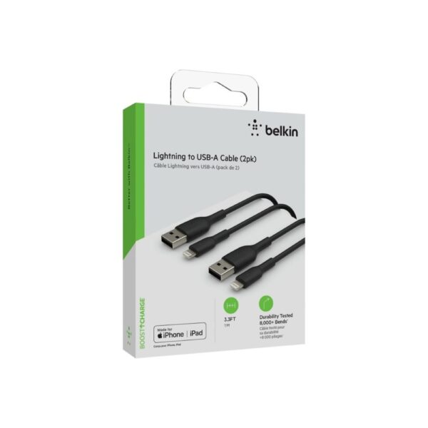 Belkin BoostCharge USB-A to Lightning Cable (CAA001BT1MBK2PK) | Charge & Sync Cable (Pack of 2)