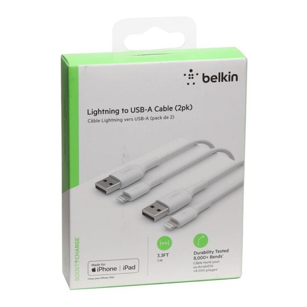 Belkin BoostCharge USB-A to Lightning Cable (CAA001BT1MWH2PK) | Charge & Sync Cable (Pack of 2)