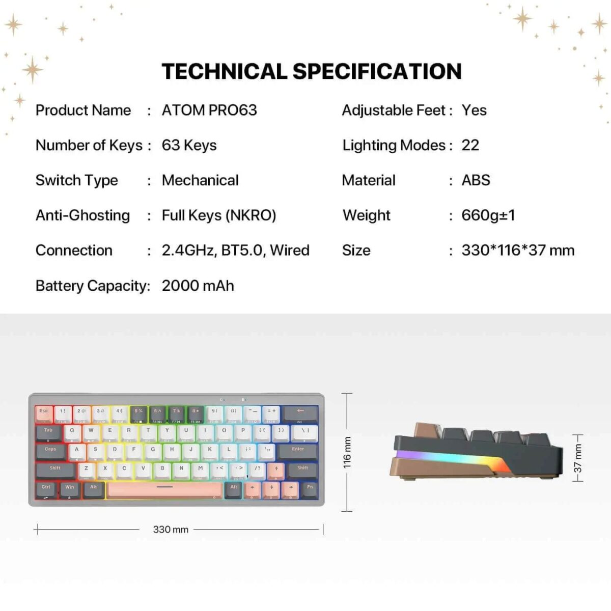 Fantech MK913 – ATOM PRO63 (STELLAR EDITION) | Wireless Mechanical Gaming Keyboard