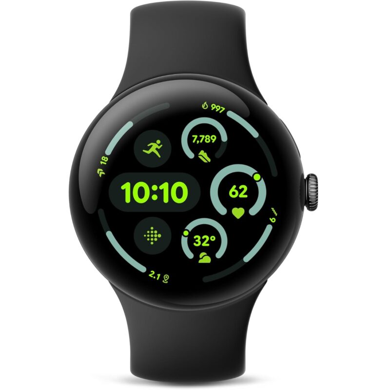 Google Pixel Watch 3 – Matte Black Case with Obsidian Active Band (41/45mm, Heart Rate Tracking, Fitbit Advanced, Fitness Insights, 24-Hour Battery)