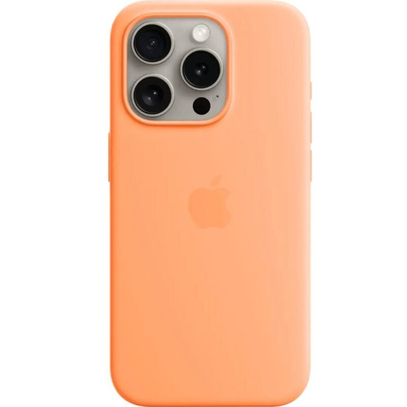 Apple – iPhone 15 Pro Silicone Case with MagSafe – Orange Sorbet