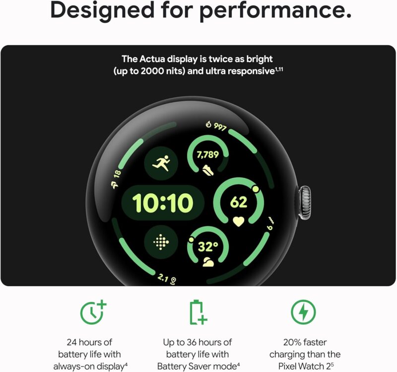 Google Pixel Watch 3 – Matte Black Case with Obsidian Active Band (41/45mm, Heart Rate Tracking, Fitbit Advanced, Fitness Insights, 24-Hour Battery)