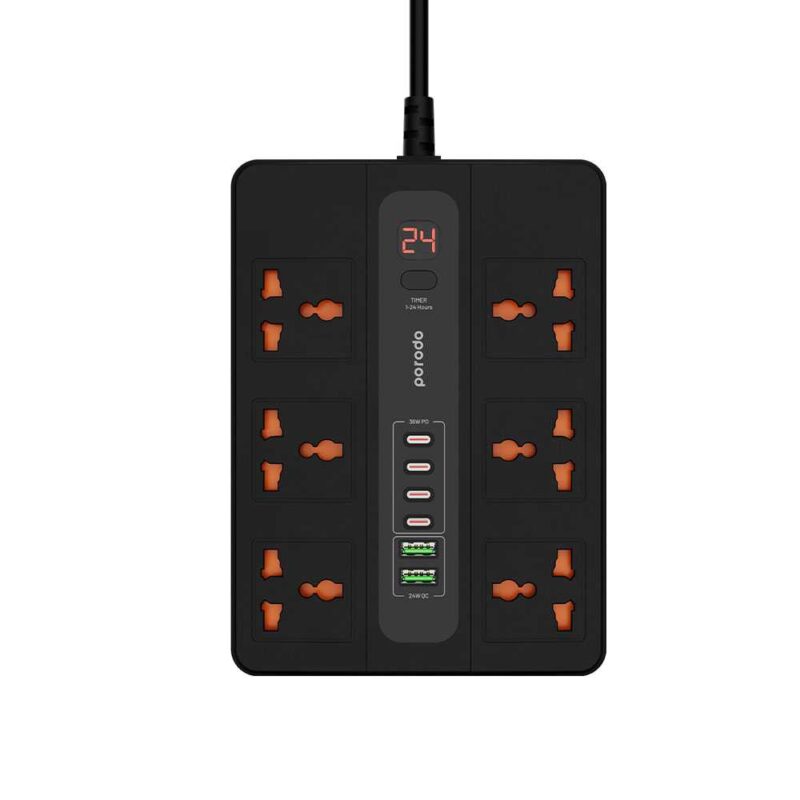 Porodo 6 AC 2 USB-A 24W & 4 USB-C PD 36W Multi-Port Super Hub (3M)