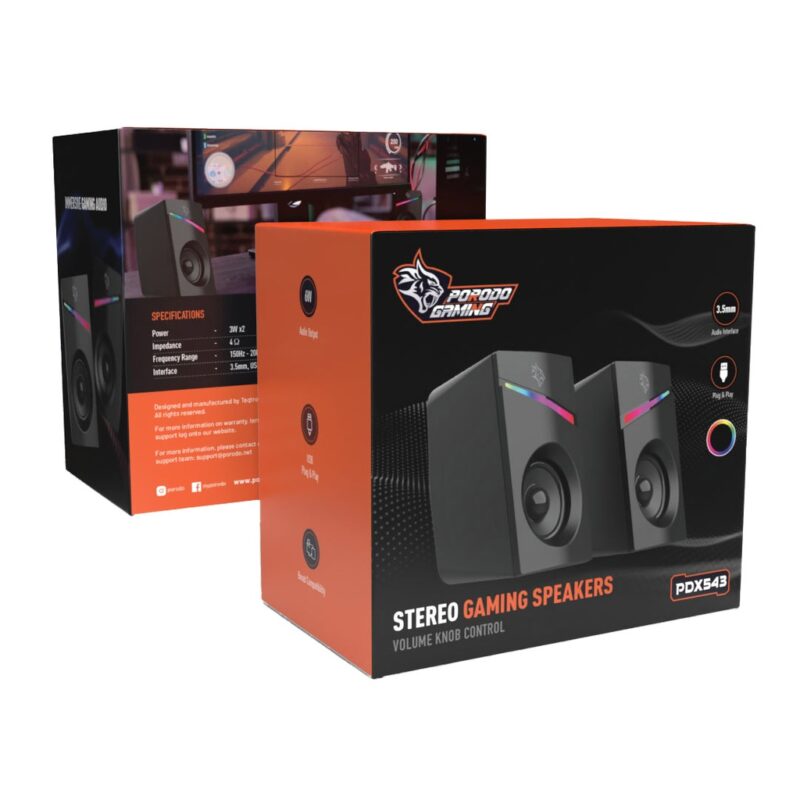 Porodo (PDX543) | 3.5mm Gaming Stereo Speakers with Volume Knob Control