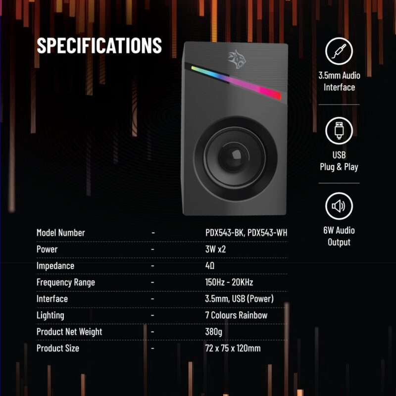 Porodo (PDX543) | 3.5mm Gaming Stereo Speakers with Volume Knob Control