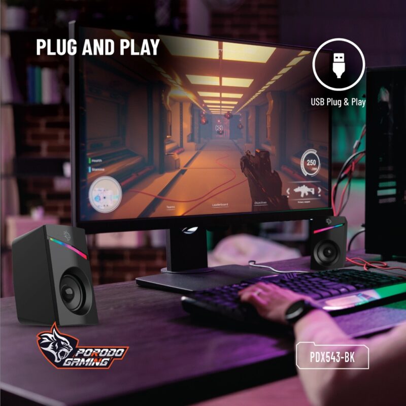 Porodo (PDX543) | 3.5mm Gaming Stereo Speakers with Volume Knob Control