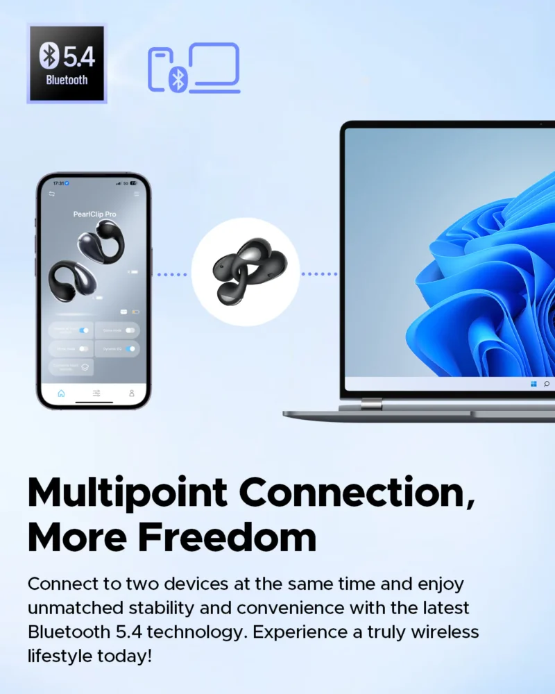 SoundPeats PearlClip Pro (Open-Ear Clip-On Earbuds with Multipoint, Spatial Audio and AI ENC Clear Calls)