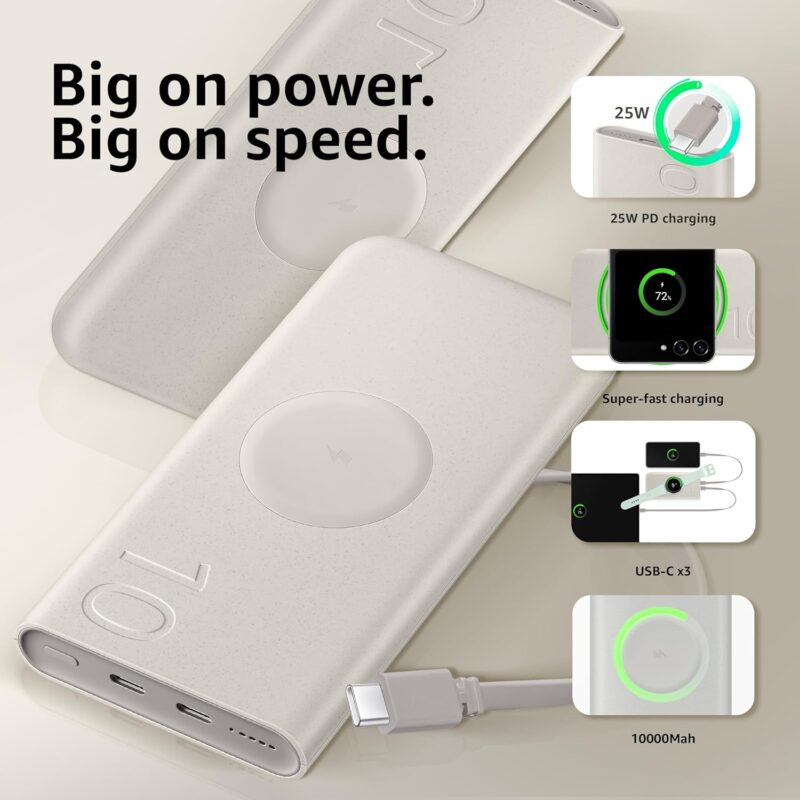 Samsung 10,000mAh Wireless Battery Pack (25W PD Dual USB-C Port, 7.5W Wireless Charging Power Bank)