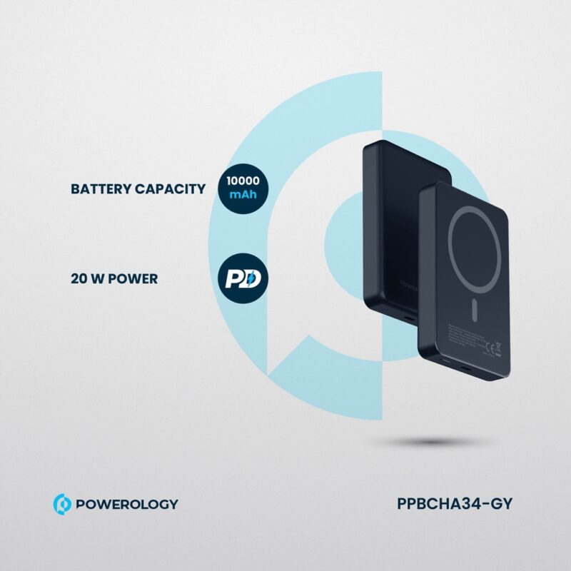 Powerology 10,000mAh Magsafe Power Bank (20W PD, 15W Magsafe, Aluminum Body)