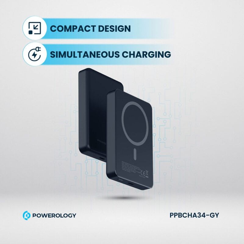 Powerology 10,000mAh Magsafe Power Bank (20W PD, 15W Magsafe, Aluminum Body)