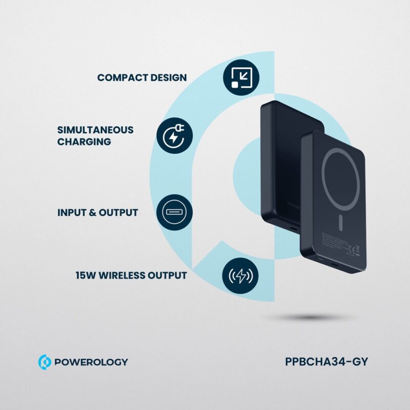 Powerology 10,000mAh Magsafe Power Bank (20W PD, 15W Magsafe, Aluminum Body)