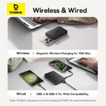 Baseus Airpow Ⅱ Qi2 Magnetic Power Bank 10,000mAh (Qi2 Certified, Wired and Wireless Charging With Type-C Cable）