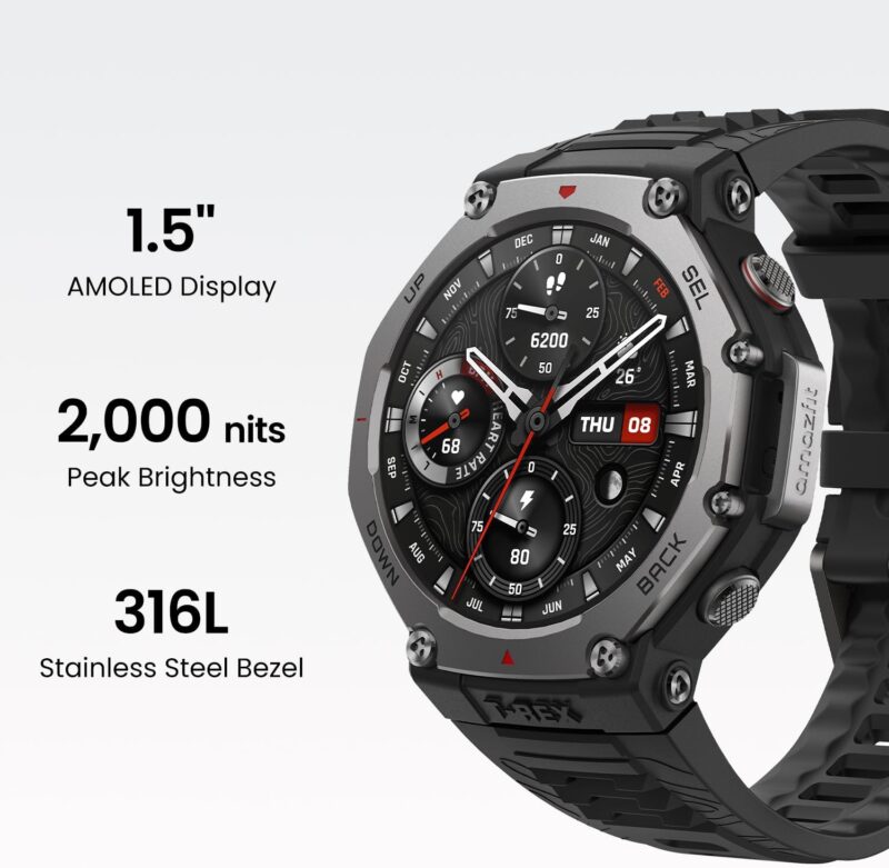 Amazfit T-Rex 3 (48mm Military Smartwatch, GPS, AI, Voice Control, Offline Maps, 170 Sports Modes, 328ft Water-Resistant)