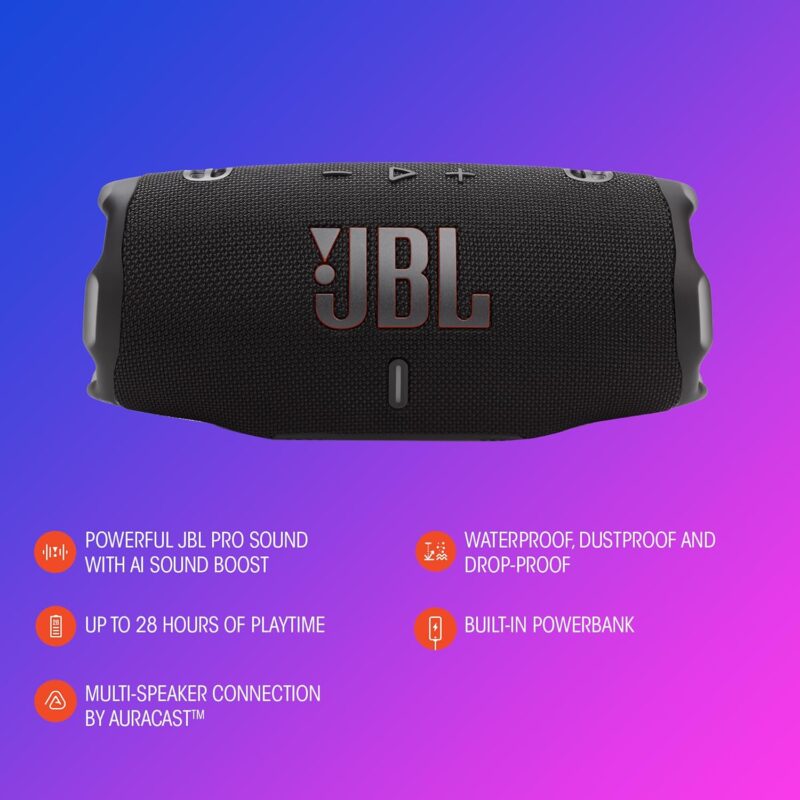 JBL Charge 6 (Portable Waterproof and Drop-Proof Speaker with Powerbank)